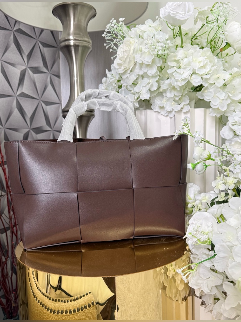 Weave Tote Leather Bag - Coffee Brown (NWOT)